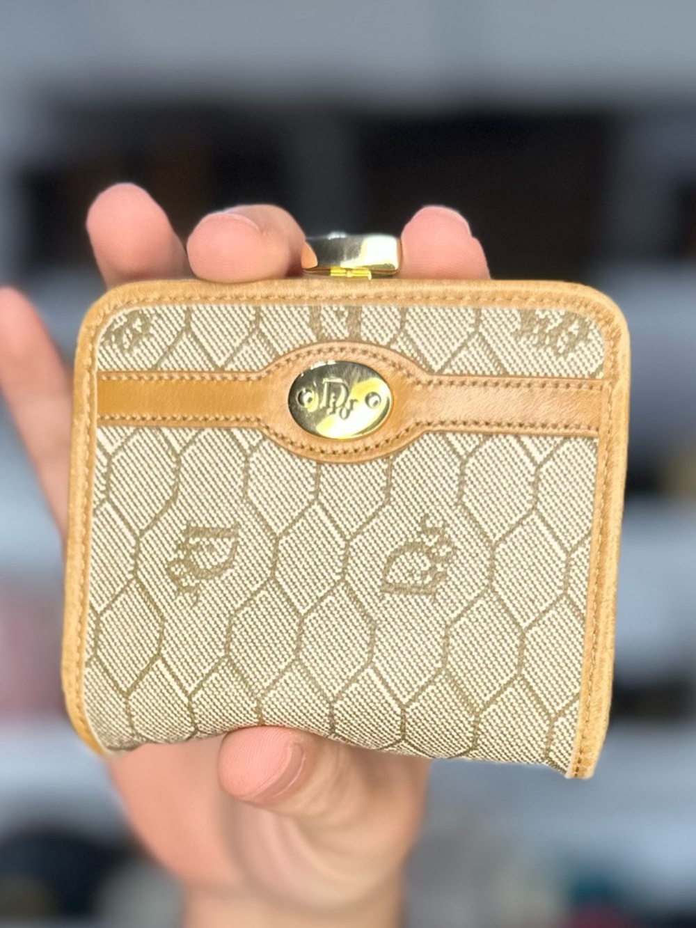 DIOR HONEYCOMB KISSLOCK COIN PURSE